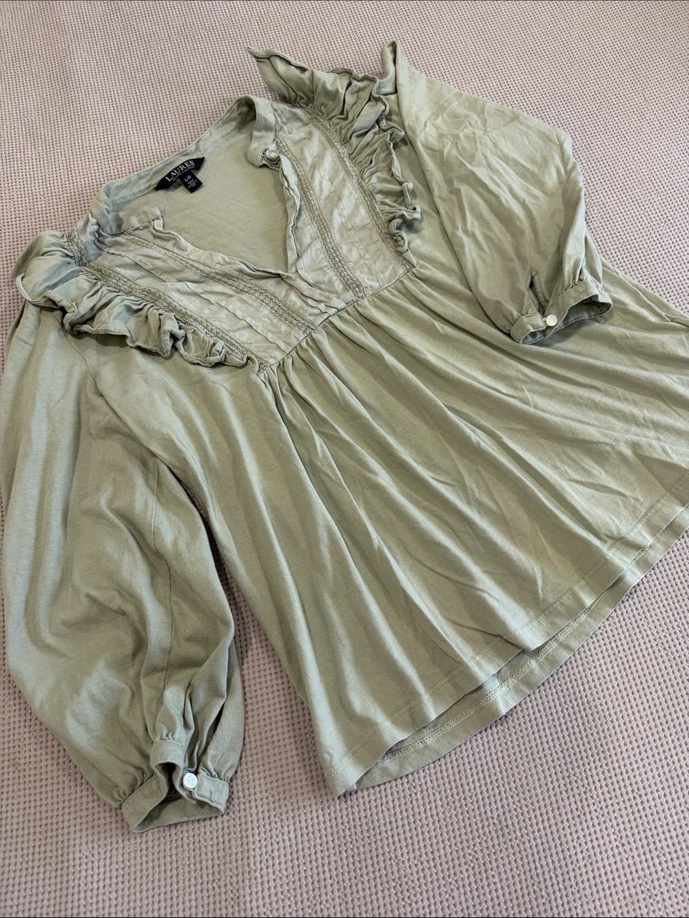 Ralph Lauren Sage Green Ruffle V-Neck Blouse